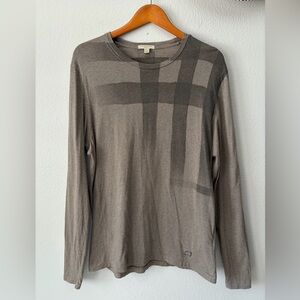 Burberry Brit Taupe Gray Exploded Nova Check Long Sleeve Tee Shirt Men’s Large